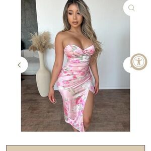 OOTDFash Pink Floral Strapless Midi Dress